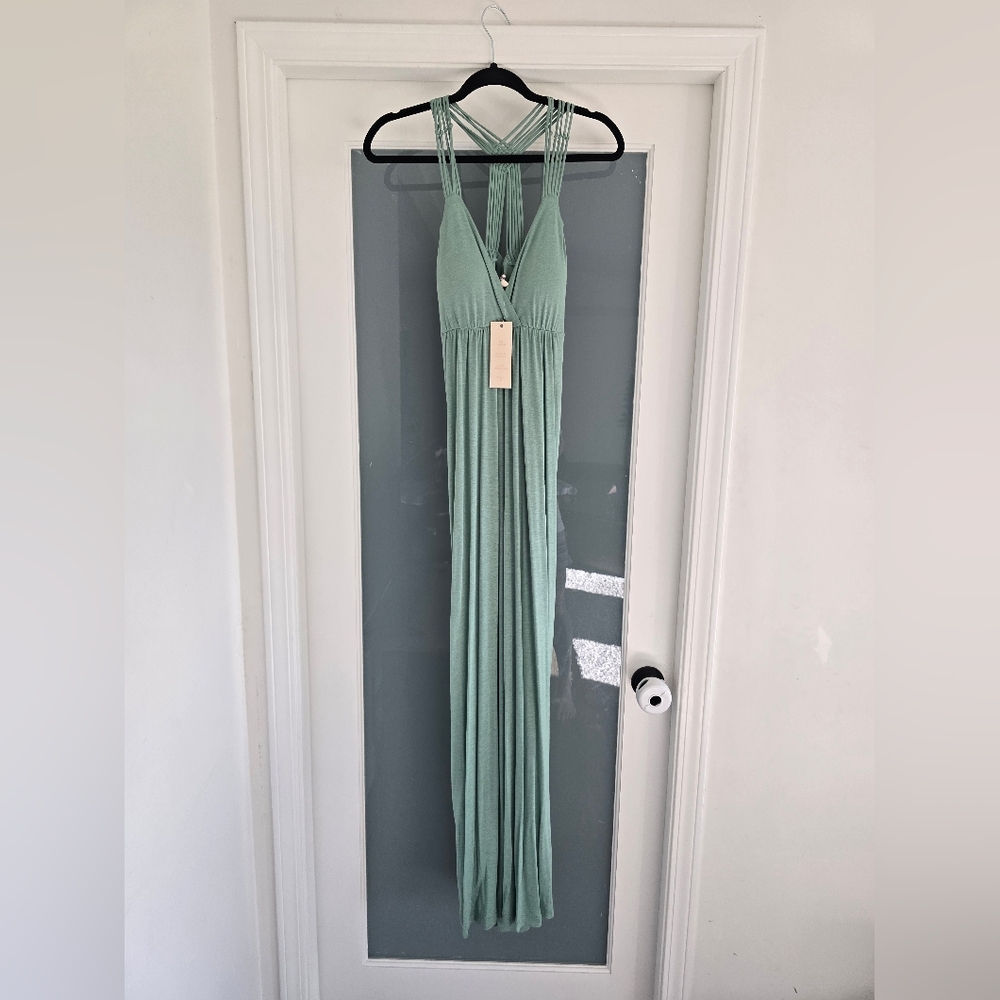 Pink Rose Mint Green Strappy Maxi Dress